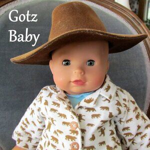 GOTZ BABY DOLL w COWBOY HAT, FLANNEL PJs, ACCESSORIES -  POTTERY BARN KIDS
